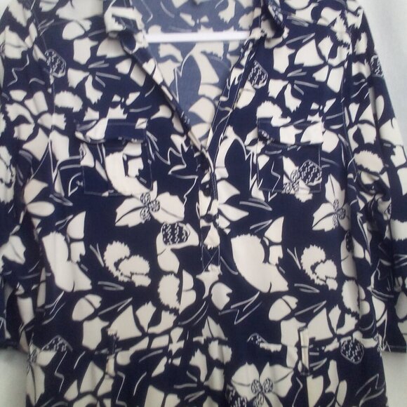 Old Navy Dress L Women Short Sleeve Soft Stretch Floral Blue White - Picture 7 of 16